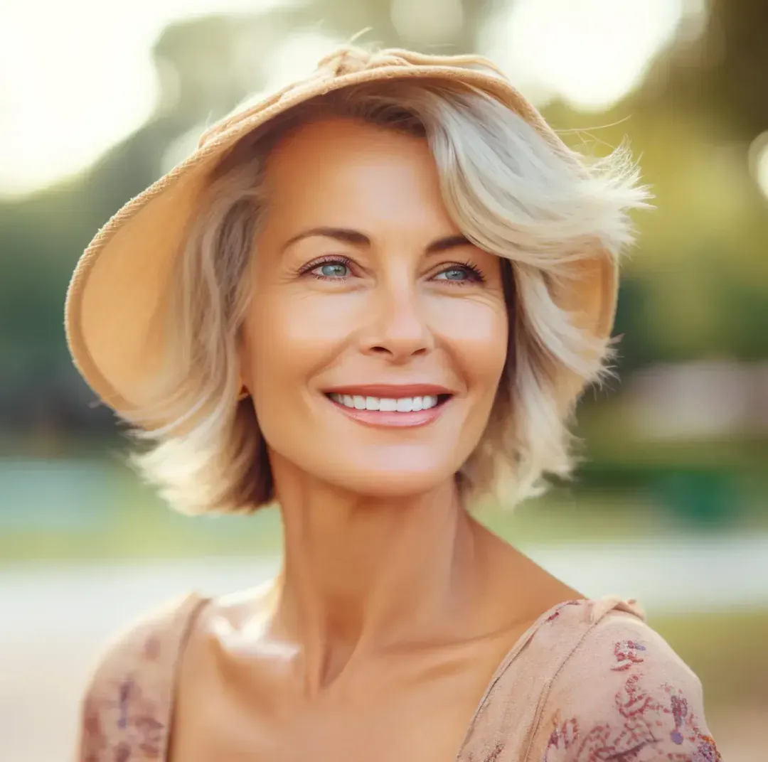 A woman smiling